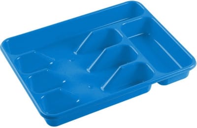 Hega Hogar Bestekbak - 2x stuks - blauw - 5 vakken - 34 x 26 x 5 cm - lade indeling - bestekhouders