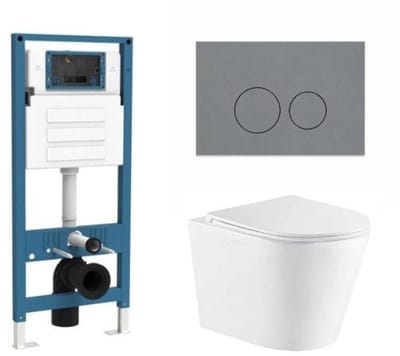 QeramiQ Dely Toiletset - inbouwreservoir Qeramiq Flush - slim zitting - kunststof licht grijze bedieningsplaat - ronde knoppen - mat wit