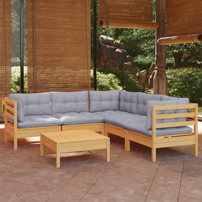 vidaXL - 6-delige - Loungeset - met - grijze - kussens - grenenhout
