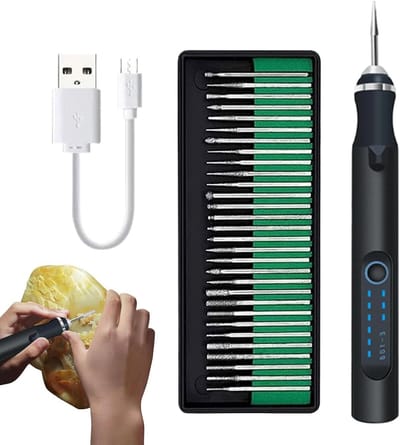 Elektrische graveerpen - Graveerapparaat set - Materiaal personaliseren - Drie snelheden - 1.6x1.6x12cm - Zwart
