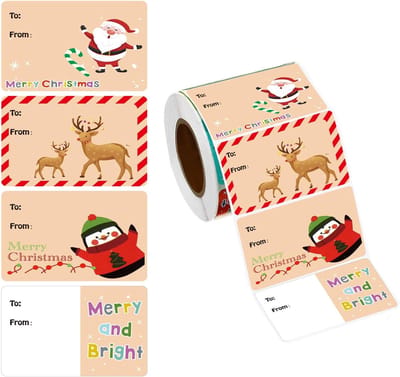 Kerst Stickers Rol,500 Stuks Draagbare Feestdagen Stickers Decoraties - Kerst Winter Feestdagen Labels Rol - Voor Cadeauzakken Papieren Enveloppen Postkaart Wenskaarten Scrapbooking