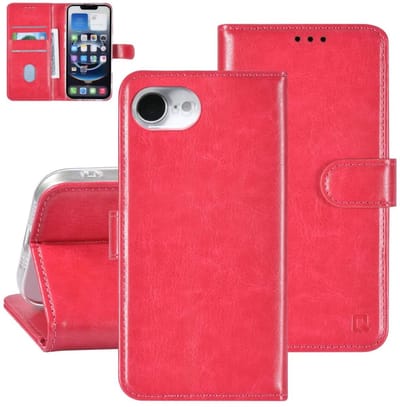 Multimedia & Accessoires PU Lederen Book Case Hoesje geschikt voor Apple iPhone 16e/iPhone 17e – Roze - Portemonnee – Met Stand – Kaarthouder – Pasjes Houder – 3 Pasjes - Magneet Sluiting – Bookcase