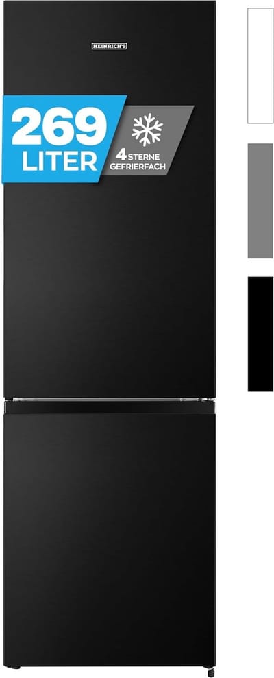 Heinrich´s HKS 3491 Koel- en vriescombinatie 269 liter - XXL - koelvolume 198 l, vriesvak 71 l - stil 39 dB - energieklasse D - Zwart RVS