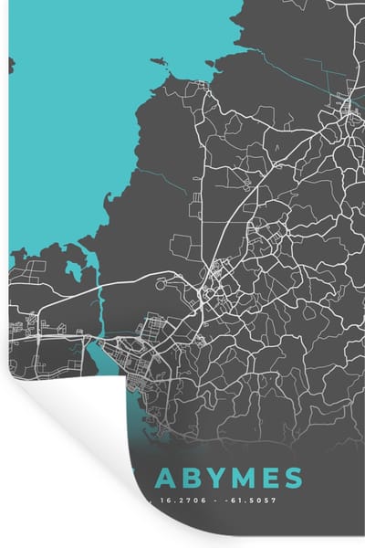 Muurstickers - Sticker Folie - Les Abymes - Frankrijk - Plattegrond - Kaart - Stadskaart - 20x30 cm - Plakfolie - Muurstickers Kinderkamer - Zelfklevend Behang - Zelfklevend behangpapier - Stickerfolie