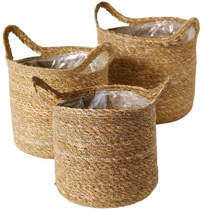 Set van 3 geneste plantenmanden van gevlochten zeegras Boltze