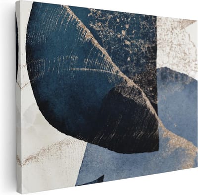 Artaza Canvas Schilderij Abstract Goud - 40x30 cm - Klein - Muurdecoratie Woonkamer - Wanddecoratie Blauw - Kamer Accessoires
