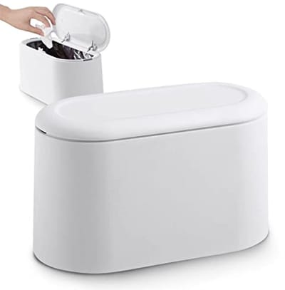 longziming - Prullenbakje - Afvalbakje - Tafelafvalemmer - 1,8 liter - 90° opening - Dubbellaags ontwerp - Uitneembare binnenbak - Milieuvriendelijk PP - Wit