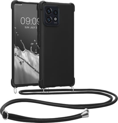 kwmobile telefoonhoesjegeschikt voor Motorola Edge 40 Pro / Edge+ (2023) - Hoesje van siliconen met telefoonkoord - In zwart