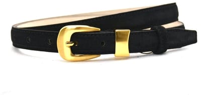 zwart suede riem - gouden gesp - 2 cm breed - maat 115 totale lengte 130 cm