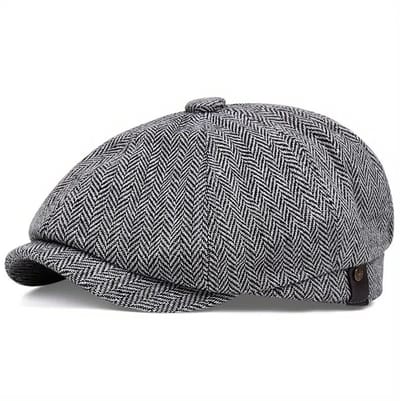 Flatcap - Heren pet - Newsboy Hat - Peaky Blinders look - Klassieke pet - Herenhoed - Platte pet - Cap - One size - Grijs - Zwart/wit - Jonyx