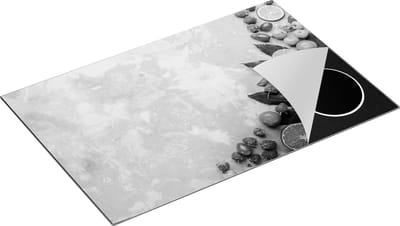 Chefcare Inductie Beschermer Fruit op Grijze Marmer - Zwart Wit - 80x50 cm - Afdekplaat Inductie - Kookplaat Beschermer - Inductie Mat