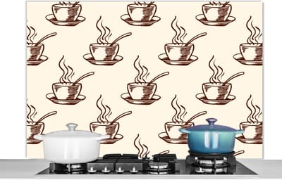 Spatscherm keuken 120x80 cm - Kookplaat achterwand Patronen - Vintage - Koffie - Muurbeschermer - Spatwand fornuis - Hoogwaardig aluminium