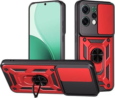 Coverup Hoesje - Geschikt voor OPPO Reno14 Hoesje - Coverup Armor Ring Kickstand Back Cover met Camera Shield - Rood