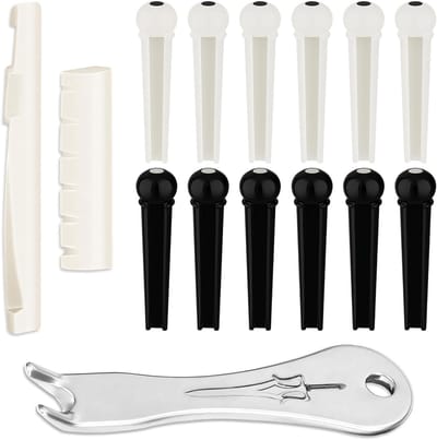 12pcs Acoustic Guitar Bridge Pins met 2 Guitar Saddle Nuts en 1 Piece Bridge Pin Puller - Guitar Bridge Pens - Guitar Accessoires - Guitar Bridge Pin Accessoires