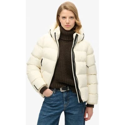 Superdry Sports Pufferjas met Capuchon Wit Grootte: 36