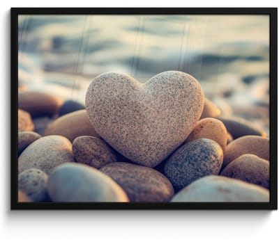 Poster in lijst - Fotolijst 70x50 cm - Posters - Hart - Stenen - Natuur - Keien - Zen - Kiezelstenen - Posterlijst zwart - Decoratie - Wanddecoratie woonkamer - Muurdecoratie slaapkamer