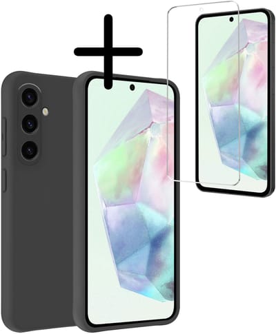 Hoesje Met Screenprotector - Geschikt voor Samsung Galaxy A36 - Sterk & Shockproof - Back Cover - Siliconen Case - Telefoon Hoes - Zwart