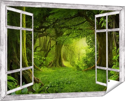 Gards Tuinposter Doorkijk Groene Tropische Jungle Bos - 150x100 cm - Tuindoek - Tuindecoratie - Wanddecoratie buiten - Tuinschilderij