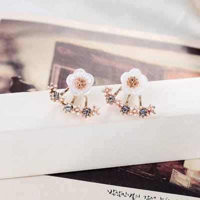 Bloemoorbellen Trendy Oorbellen Modieuze Achterhangende Studs, Creatieve Goudbloem Dubbeldoel Oorbellen voor Vrouwen
