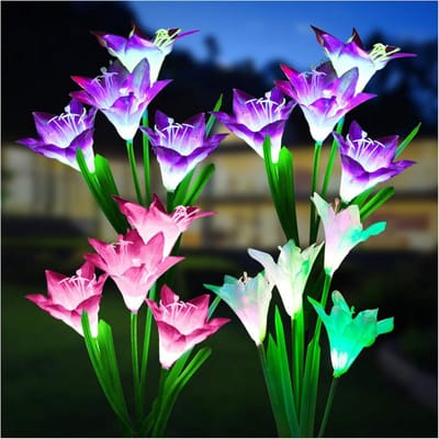 GELLDG 4 Stuks Verlichting voor paden - Solarische Tuinlampen met 4-Kop Bloemvorm - Lichtgevoelig Systeem - Geschikt voor Tuin, Patio en Oprijlaan - IP65 Waterdicht - Kunststof - 32cm Hoog