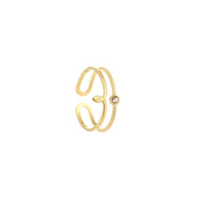 Bijoutheek Ring (Sieraad) Dubbel Met Steen Wit (One Size)