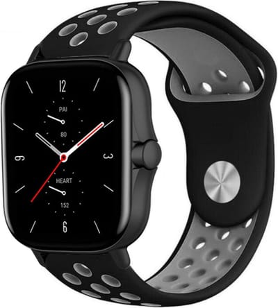 Strap-it Sport siliconen bandje - geschikt voor Xiaomi Amazfit Bip / Bip S / Bip Lite / Bip U Pro / Bip 3 / GTS 1-2-3-4 - MIni / Amazfit GTR 42mm - zwart/grijs
