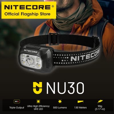 NITECORE NU30 USB-C oplaadbare koplamp 500 lumen Lichtgewicht LED-koplamp Werklamp Ingebouwde 1500 mAh batterij voor hardlopen