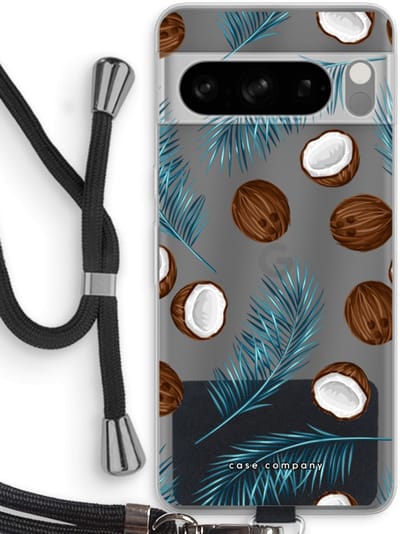 Case Company® - Hoesje met koord geschikt voor Google Pixel 8 Pro hoesje met Koord - Kokosnoot - Telefoonhoesje met Zwart Koord - Bescherming aan alle Kanten en Over de Schermrand