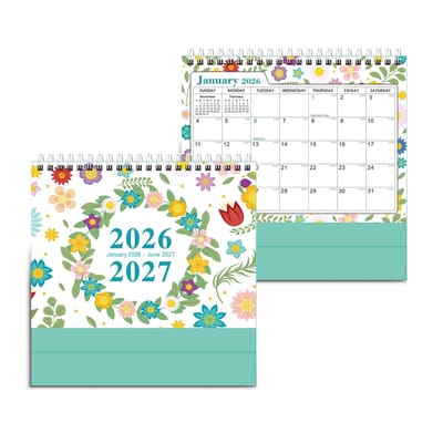 Kalender - Kalender 2026 - Bureaukalender 2026 - Bureaukalender - Wandkalender 2026/27 - Familiekalender - Januari 2026 - Juni 2027 - Grote kalender 2026-2027 - Wandkalender 2026-2027 - Lente- en bloementhema-stijlen