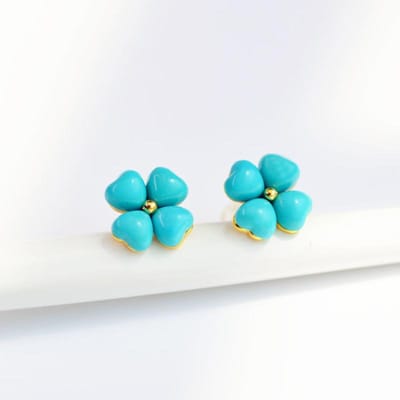 Geïnspireerd Ontwerp Nieuw Product Ingelegd Turkoois Bloemen Liefde Oorbellen Fris En Zoet Verfijnde Charme Dames Sieraden blue