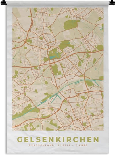 Wandkleed - Wanddoek - Plattegrond - Gelsenkirchen - Kaart - Vintage - Stadskaart - 120x180 cm - Wandtapijt