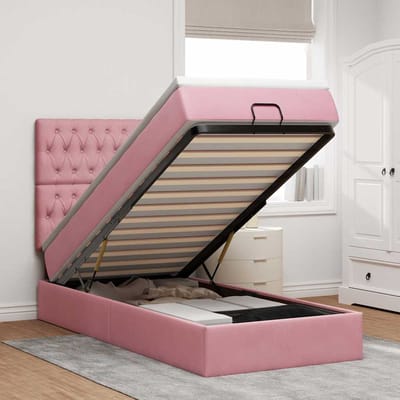 vidaXL - Ottoman - bed - met - matrassen - en - LED's - 90x190cm - fluweel - roze