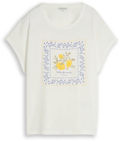 Tom Tailor - T-shirt in materiaalmix - Maat XXL - Whisper White