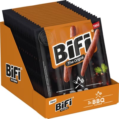 BiFi BBQ - Salami stick BBQ - Ideale Vlees Snack - voor Tussendoor, Onderweg of in de Lunchtrommel - 16x60g