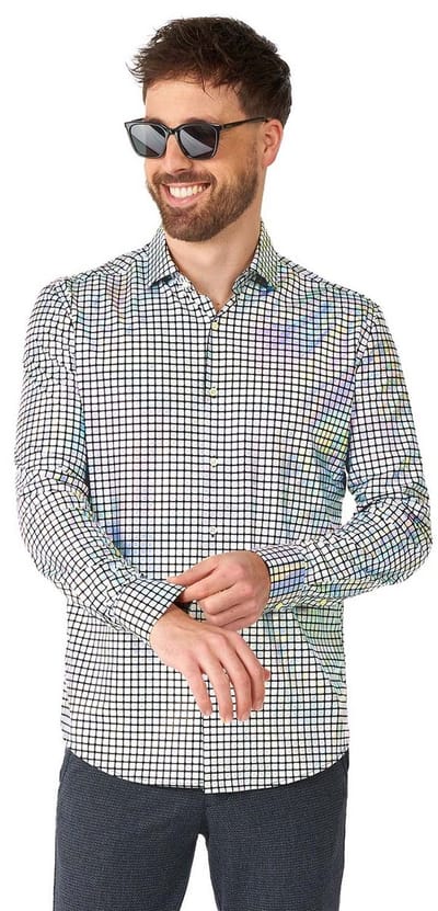 OppoSuits Shirt - Discoballer - Heren Overhemd - Glimmend Discobal Shirt - Discobal Zilver - Carnavalskleding - Kerst - Feest Shirt - Maat: XS