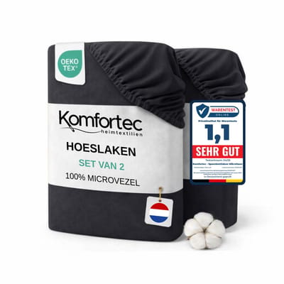 Komfortec Microvezel Hoeslaken Set van 2 90x200 cm - 30cm Matrashoogte - Rondom Elastiek Antraciet
