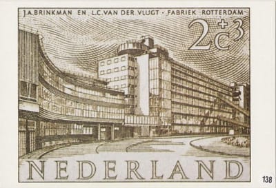 Briefkaart met afbeelding fabrieksgebouw te Rotterdam postzegel