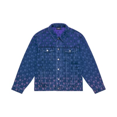 MLB New York Yankees Jacquard Dia Monogram Vintage Enkele Rij Knopen Denim Jas Uniseks Jassen Indigo 3ADKM0144-50INS M blue