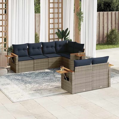 vidaXL - 7-delige - Loungeset - met - kussens - poly - rattan - grijs