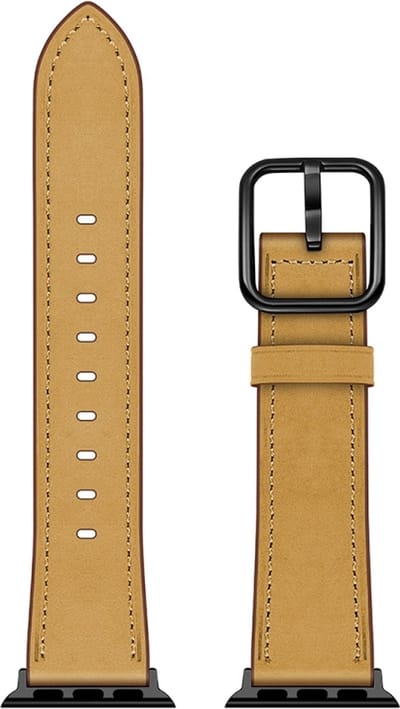 Leren bandje - geschikt voor Apple Watch 1/2/3/4/5/6/7/8/9/10/11/ SE (1,2,3) met maat 38 mm / 40 mm / 41 mm en 42 mm (Watch 10/11) - geelbruin