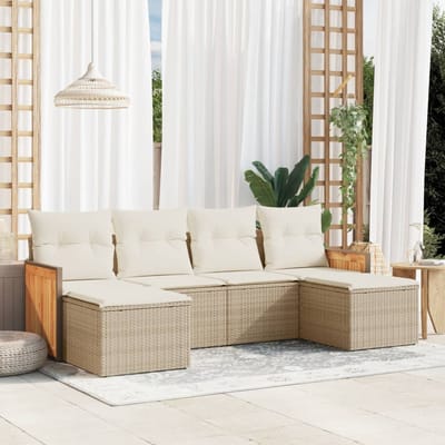 vidaXL - 6-delige - Loungeset - met - kussens - poly - rattan - beige