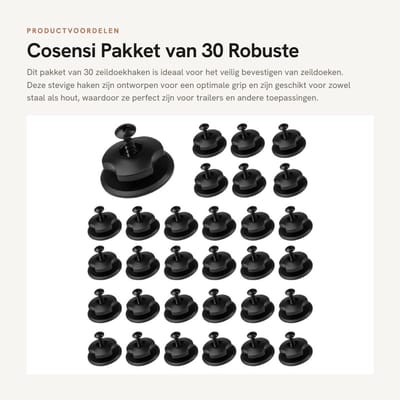 Dailygoods- Zeildoekhaken Pakket van 30 - Robuuste Zeildoekknopen - Bevestigingshaken - Kunststof - Geschikt voor Trailers - Optimale Positie