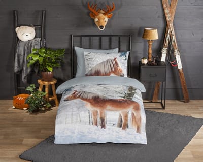 Good Morning dekbedovertrek haflinger paard in de sneeuw - 1 persoons 140x200/220 cm - Multi - 100% Katoen flanel
