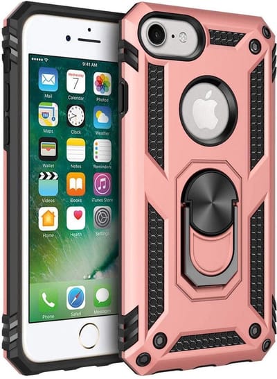 HB Hoesje Geschikt voor Apple iPhone 7 / 8 - Anti-Shock Hybrid Armor Back Cover - Hoes met Kickstand Ring - Rosegoud