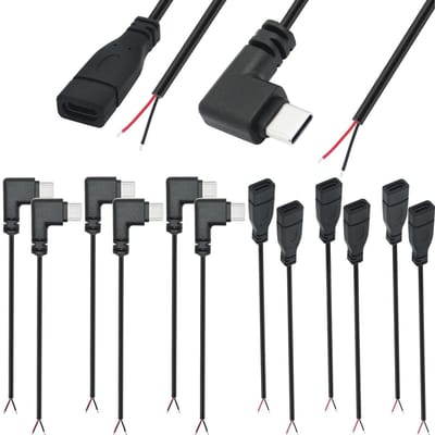 Dailygoody - 12pcs USB C Pigtail Kabels - 90 Graden - 30cm - DIY Power Cord