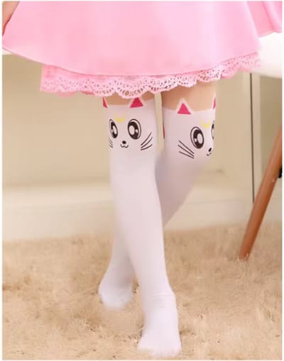 Jumada's - Kinderpanty - Koreaanse stijl - witte kat - maat L 7-13 jaar - voor meisjes - kniekousen - leuk en comfortabel