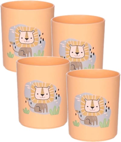 Plasticforte onbreekbare Drinkbekers - 4x - kunststof - 350 ml - oranje - leeuw - kinderen - camping - mokken