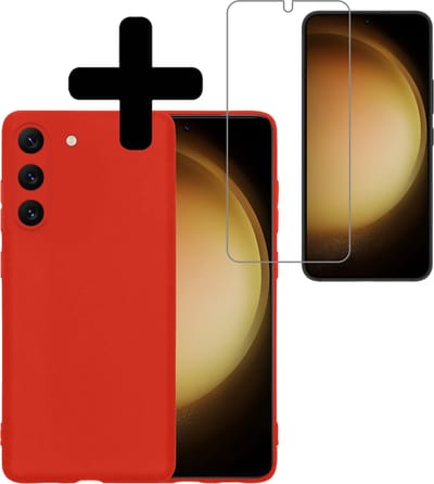 Hoesje - Met Screenprotector - Geschikt voor Samsung Galaxy S23 - Sterk & Shockproof - Back Cover - Siliconen Case - Telefoon Hoes - Telefoonhoesjes - Rood