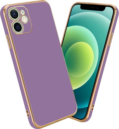 Cadorabo Hoesje geschikt voor Apple iPhone 12 in Glossy Paars - Goud - Beschermhoes Case Cover van flexibel TPU-silicone en met camerabescherming