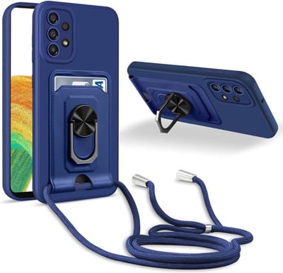 Crossbody hoes Geschikt voor: Samsung Galaxy A73 5G - blauw - siliconen kaarthouder telefoonhoes met Verstelbare ketting riem - Back cover koord lanyard Schokbestendig Hoesje